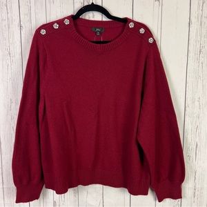 J. Crew Red Crewneck Sweater with Jeweled Shoulder Buttons